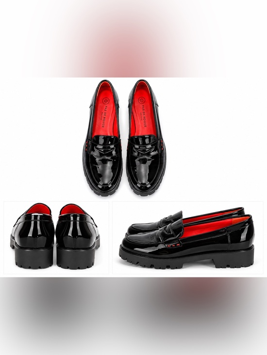 Pas de Rouge Shoes - Pas de Rouge Black Patent Leather Loafers with Red Lining